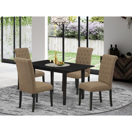East West Furniture 5 Piece Norfolk Wood Dinette Set - Black NOBR5-BLK-17